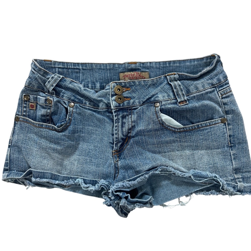 Paris Blues Denim Shorts juniors 7 Blue Frayed Raw Hem boho western teencore